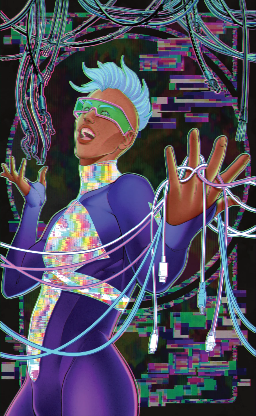  Crazed cyber punk chick stormed the digital world and pulled out all the wires... 